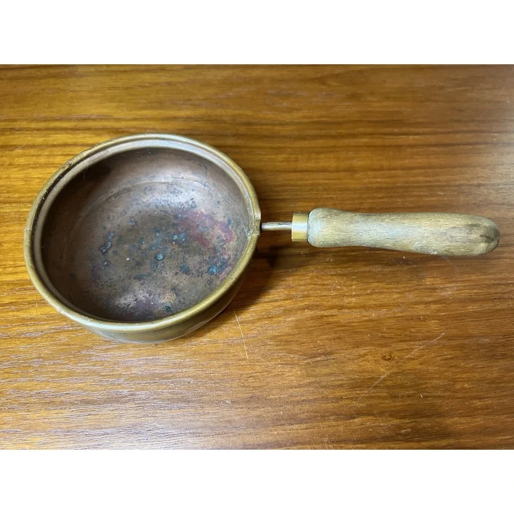 Vintage Copper Saucepan 1 Pt 5in Round w/ Long Wood Handle Made in Holland 1950s